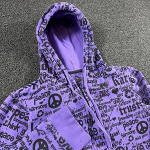 Hybrid Apparel Peace Harmony Love Full Zip Hoodie Women L AOP Graphic Purple Y2K